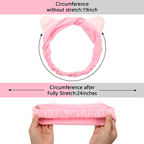 2 Piezas Diadema de Maquillaje de Orejas de Gato Diadema Linda de Orejas de Gato Diadema Elástica Cosmética para Maquillaje Ducha Lavado de Cara, se Adapta a la Mayoría de los Tamaños de Cabeza