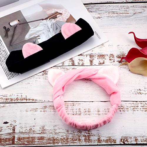 2 Piezas Diadema de Maquillaje de Orejas de Gato Diadema Linda de Orejas de Gato Diadema Elástica Cosmética para Maquillaje Ducha Lavado de Cara, se Adapta a la Mayoría de los Tamaños de Cabeza
