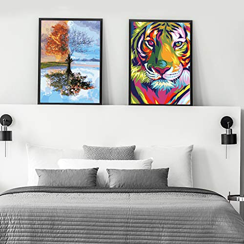 2 Set Pintar por Numeros para Adultos Niños Pintura por Números con Pinceles y Pinturas Decoraciones,Kit de pintura al óleo para adultos,Tigre colorido y Árbol colorido (16*20 Pulgadas, Sin Marco)