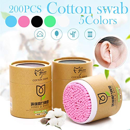 200 Piezas bastoncillos de algodón de bambú de Doble Cabeza para Herramienta de Maquillaje removedor Orejas Limpieza