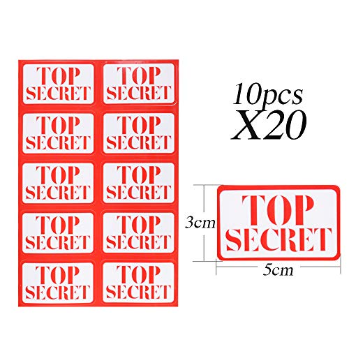 200pcs 20Hojas Etiquetas TOP SECRET Verticales