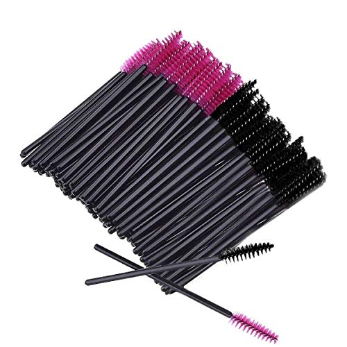 200pcs desechable pestañas máscara aplicador cepillo de varita (negro + rosa 200pcs)