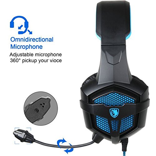[2016 SADES SA 807 Multi-Plataforma Xbox One PS4 Gaming Headset] Juego Auriculares Auriculares Gaming para el Nuevo Xbox One PS4 PC portátil Mac iPad iPod (Negro y Azul)