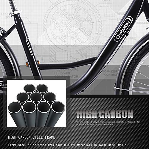 2020 Cómoda Bicicleta De Ciudad con Una Canasta, Bicicleta, Elegance Bicicleta Urbana, City Bike, Bicicleta Paseo, Bicicleta De Paseo Mujer, Bicicleta Urbana Vintage Retro,Negro,24 Inches