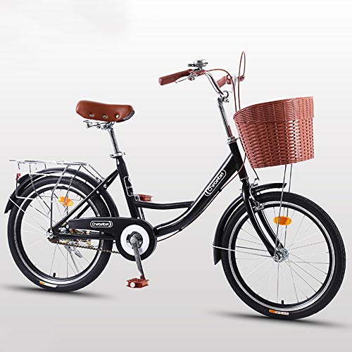 2020 Cómoda Bicicleta De Ciudad con Una Canasta, Bicicleta, Elegance Bicicleta Urbana, City Bike, Bicicleta Paseo, Bicicleta De Paseo Mujer, Bicicleta Urbana Vintage Retro,Negro,24 Inches
