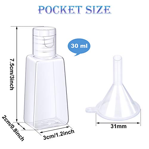 24 Piezas Botellas Vacías con Tapa de Voltear Contenedores de Tamaño de Viaje Botella de Plástico Vacía de 1 oz/ 30 ml con 2 Piezas Embudos de Transferencia para Líquidos, Lociones, Cremas