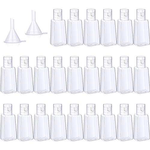 24 Piezas Botellas Vacías con Tapa de Voltear Contenedores de Tamaño de Viaje Botella de Plástico Vacía de 1 oz/ 30 ml con 2 Piezas Embudos de Transferencia para Líquidos, Lociones, Cremas