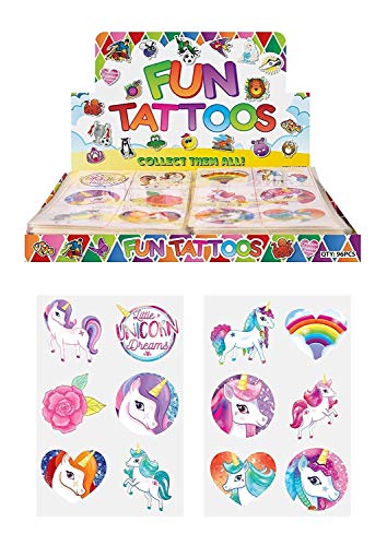 24 x Tatuajes temporales de Unicornio para niñas, Bolsa de Regalo de cumpleaños para niños, Color 1 Pack