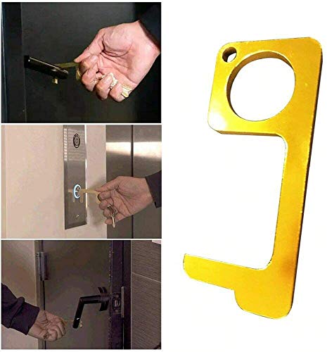 2PCS Portable EDC Door Opener,Portable Hygiene Hand Alloy No Touch Door Opener Elevator Handle Key (Silver)