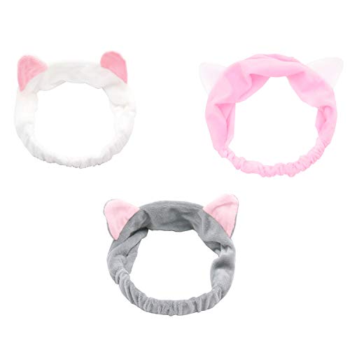 3 Unids Diadema Banda Elástica de Orejas de Gato Recoger Pelo para Maquillaje Lavado Baño