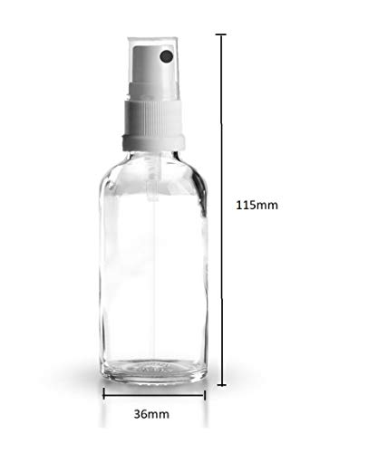 3 x 50 ml Botella de cristal transparente con blanco atomizador pulverizador