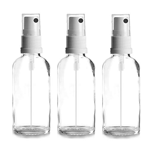 3 x 50 ml Botella de cristal transparente con blanco atomizador pulverizador