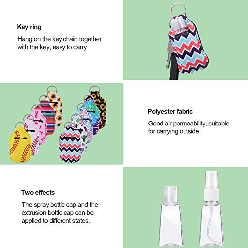 30 Piezas Fundas Llaveros y Botellas de Tamaño de Viaje Vacío, Botellas de Aerosol de Niebla Fina Recargables, Contenedores Líquidos a Prueba de Fugas con Llaveros Fundas de Barra de Labios