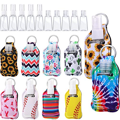 30 Piezas Fundas Llaveros y Botellas de Tamaño de Viaje Vacío, Botellas de Aerosol de Niebla Fina Recargables, Contenedores Líquidos a Prueba de Fugas con Llaveros Fundas de Barra de Labios