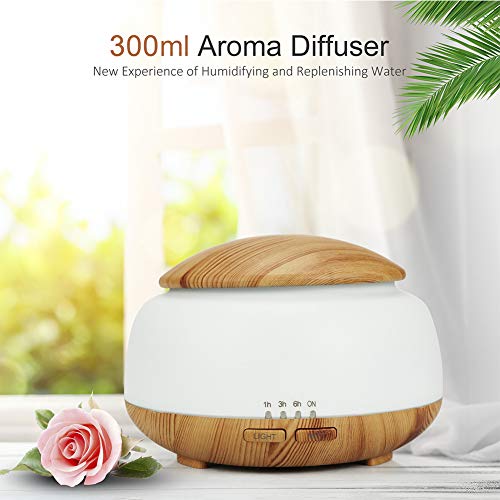 300ML Prima Esencial difusor de aceites, Zona 5-en-1 humidificador, Tanque Natural para el hogar, Oficina, Cocina, difusor de la Fragancia con 7 LED de Color cambiante Ligero y fác White