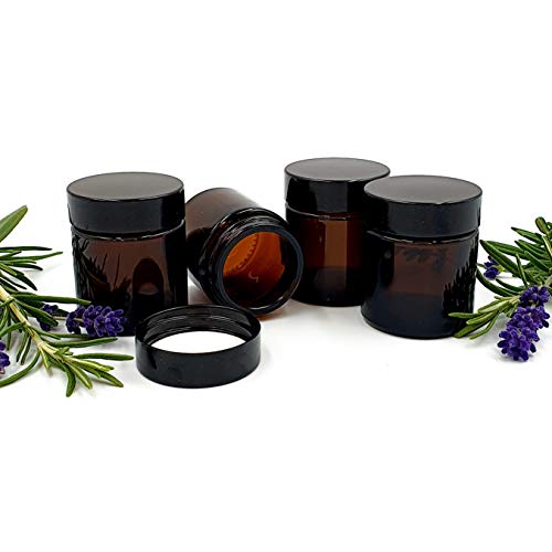 30ml Vidrio Ámbar Tarros con negro Urea EPE Forrado Tapas (Pack de 4). apto para aromaterapia, Cremas, Geles, Sérums, Cera, Ungüentos, Primeros Auxilios etc