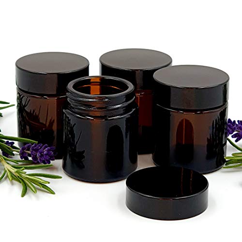 30ml Vidrio Ámbar Tarros con negro Urea EPE Forrado Tapas (Pack de 4). apto para aromaterapia, Cremas, Geles, Sérums, Cera, Ungüentos, Primeros Auxilios etc