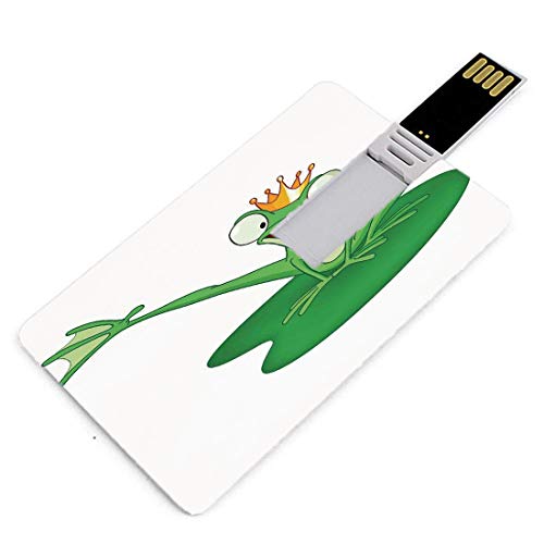 32GB Forma de tarjeta de crédito de unidades flash USB Decoración animal Estilo de tarjeta de banco de Memory Stick Happy Frog Prince con Crown in the Lake Personaje romántico Amor Arte de cuento de h