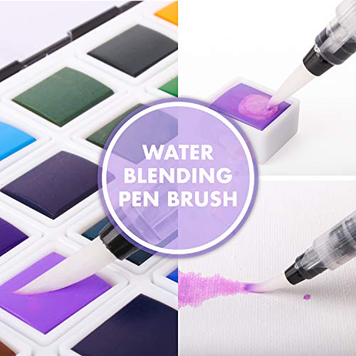 36 Acuarelas Zenacolor - Pinturas para Principiantes o Profesionales - Incluye Pincel Acuarela y Pincel de Agua Recargable - Paleta Acuarela con Caja Metálica y Pastillas Acuarela Extraíbles