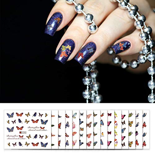 3D Mariposa Nail Art Pegatinas de transferencia de agua Calcomanías Deslizadores polacos Flores Cubierta completa Láminas de tatuaje para mujeres Uñas Uñas de los pies Decoración(600pcs)