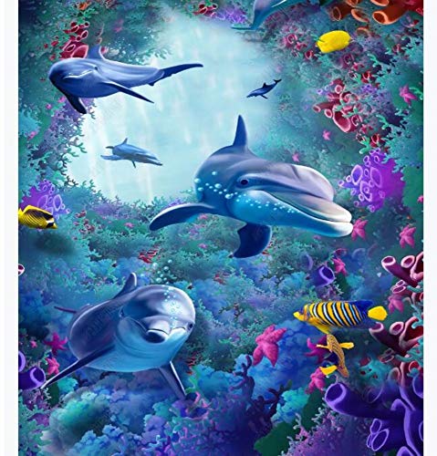 3D Pintura Mural Estéreo Del Piso Del Delfín 3D Coralino De La Alga Marina De Hd, 300 * 210Cm