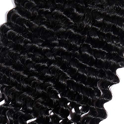 4 * 4 Kinky Curly Lace Frontal Frente de Encaje Rizado con Cierre Closure Extensiones de Cabello Natural Peluca Mujer -50cm, 41g, 1B Negro Natural