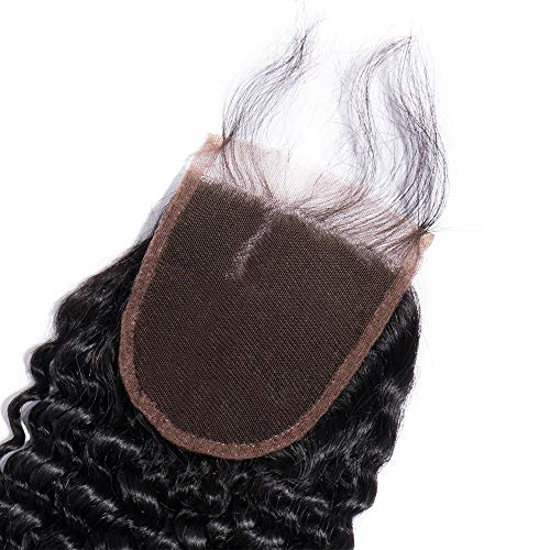 4 * 4 Kinky Curly Lace Frontal Frente de Encaje Rizado con Cierre Closure Extensiones de Cabello Natural Peluca Mujer -50cm, 41g, 1B Negro Natural
