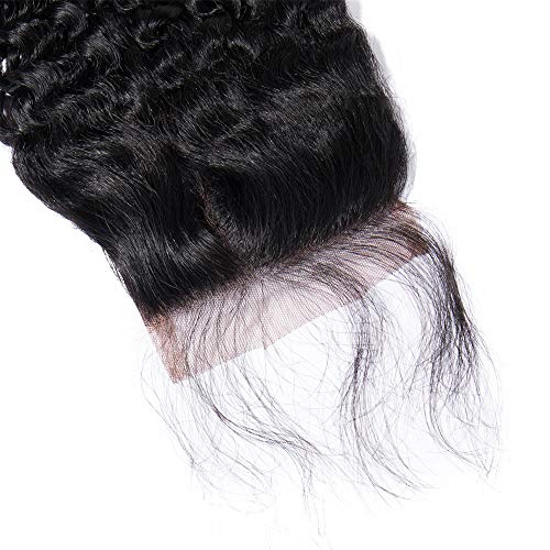 4 * 4 Kinky Curly Lace Frontal Frente de Encaje Rizado con Cierre Closure Extensiones de Cabello Natural Peluca Mujer -50cm, 41g, 1B Negro Natural