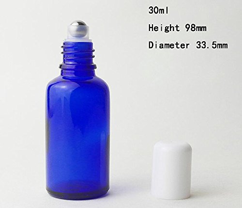 4 botellas de vidrio enrollables – Contenedores de almacenamiento de aceites esenciales de perfume con bolas de rodillo de acero inoxidable (marrón+azul+verde + transparente)