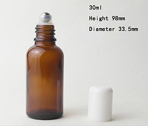 4 botellas de vidrio enrollables – Contenedores de almacenamiento de aceites esenciales de perfume con bolas de rodillo de acero inoxidable (marrón+azul+verde + transparente)