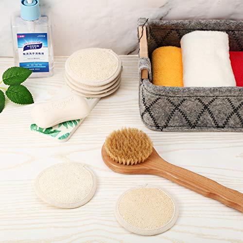 4 Cepillos de Madera de Cuerpo Depurador Trasero de Madera Cepillo de Baño Ducha con Mango Largo Cepillo Exfoliante Piel Seca y Almohadilla Exfoliante de Esponja Vegetal Depurador de Cuerpo