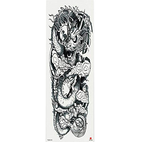 4 Piezas 48X17Cm Tatuajes Temporales Para Adultos Mujer Hombre Niños, Tigre Animal Diablillo Dragón Personaje Mítico Impermeable Negro Tatuaje Temporal Adhesivos Falsos Tatuajes De Cuerpo Temporales B