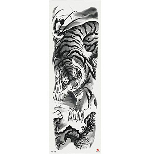 4 Piezas 48X17Cm Tatuajes Temporales Para Adultos Mujer Hombre Niños, Tigre Animal Diablillo Dragón Personaje Mítico Impermeable Negro Tatuaje Temporal Adhesivos Falsos Tatuajes De Cuerpo Temporales B