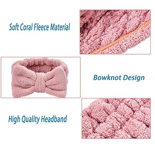 4 Piezas Diadema Maquillaje, Ouinne Bowknot Pelo Bandas Elástico Coral Bandas para el Cabello Maquillaje de Felpa Lavado de Cara Ducha Diadema