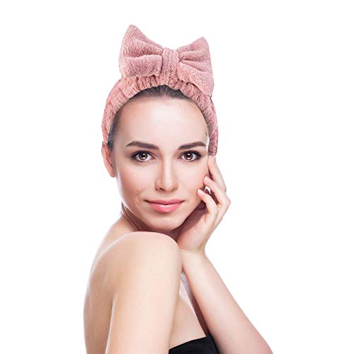 4 Piezas Diadema Maquillaje, Ouinne Bowknot Pelo Bandas Elástico Coral Bandas para el Cabello Maquillaje de Felpa Lavado de Cara Ducha Diadema