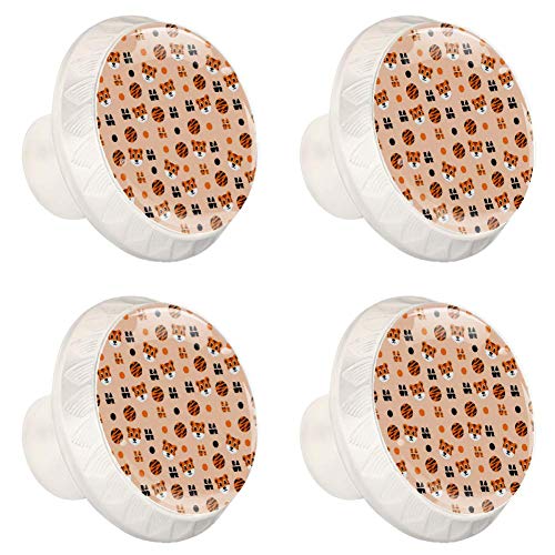 4 pomos de cristal para puerta de armario con mango de tigre de dibujos animados naranja