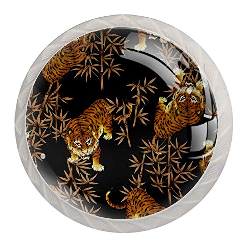 4 pomos de puerta de armario de cristal con mango de tigre dorado