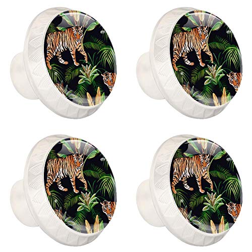 4 pomos negros para cocina, baño, armario, tigre en la selva