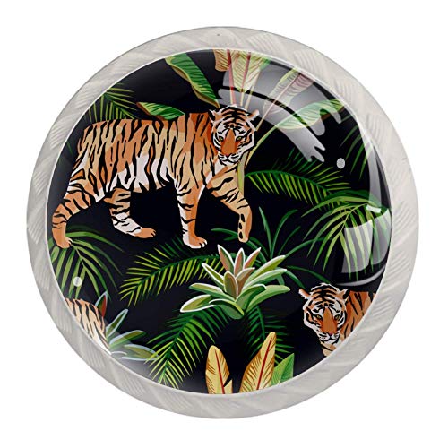 4 pomos negros para cocina, baño, armario, tigre en la selva