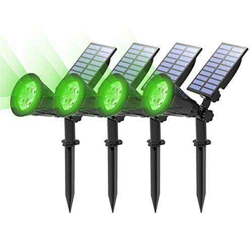 (4 Unidades) T-SUN Foco Solar, Impermeable Luces Solares Exterior, Luz de Jardín, 2 Modos de Iluminación Opcionales, ángulo de 180° Ajustable, Luz de Proyecto Solar para Entrada, Camino.(Verde)