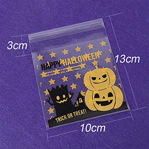 400pcs(10 * 13cm) Bolsas Bolsitas Halloween Plástico Celofán Autoadhesivas Caramelos Regalo Dulces Galletas Cookies Fiesta (4 diseños*100pcs) Tamaño 10 * 10+3cm