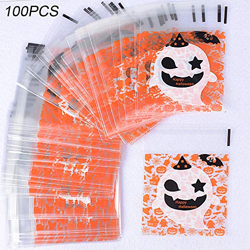 400pcs(10 * 13cm) Bolsas Bolsitas Halloween Plástico Celofán Autoadhesivas Caramelos Regalo Dulces Galletas Cookies Fiesta (4 diseños*100pcs) Tamaño 10 * 10+3cm