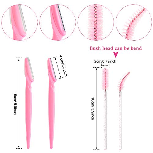 45 Piezas Navajas de Cejas Herramienta de Dermaplaning Exfoliante Multiusos Maquinilla de Afeitar Facial de Ceja Aseo y odelador de Cejas y 100 Cepillos de Rímel con Purpurina Desechables