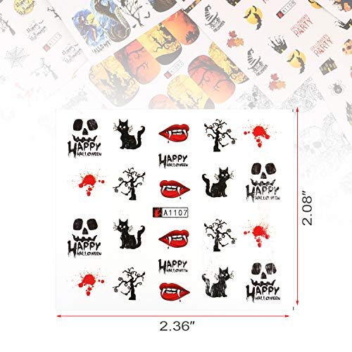 48 Hojas Halloween Transferencia Agua Pegatinas Uñas,MWOOT Nail Art Stickers Calcomanías Uñas Etiquetas Engomadas para DIY Puntas de Uñas Decoracion