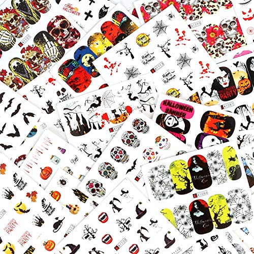 48 Hojas Halloween Transferencia Agua Pegatinas Uñas,MWOOT Nail Art Stickers Calcomanías Uñas Etiquetas Engomadas para DIY Puntas de Uñas Decoracion