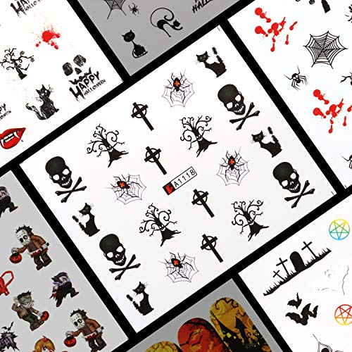 48 Hojas Halloween Transferencia Agua Pegatinas Uñas,MWOOT Nail Art Stickers Calcomanías Uñas Etiquetas Engomadas para DIY Puntas de Uñas Decoracion