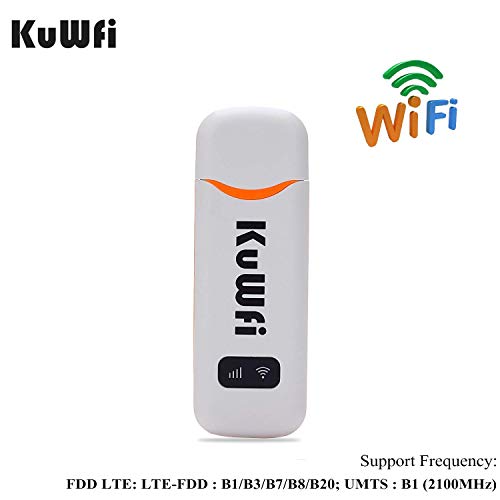 4G Dongle,KuWFi Hotspot de la red inalámbrica del enrutador de WiFi del coche Hotspot 4G / 3G de la red de punto de conexión USB de LTE con tarjeta SIM Soporte FDD LTE B1/B3/B7/B8/B20
