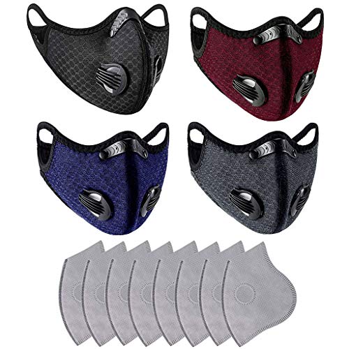 4xMasks-Mascarillas 8xFiltros Ciclismo movimiento aire libre Unisex Protector Facial Tela Diseño moda Protección Respiratoria Antipolvo Visera Facial Cara Reutilizables Lavable Ciclismo