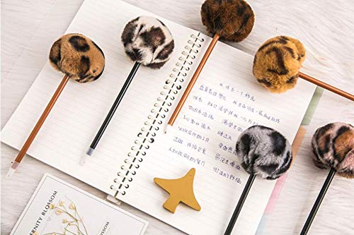 5 bolígrafos con pompón, diseño de leopardo, para niñas, mujeres, niños, esponjoso, para firmar, con pompón, loplón, para escuela, oficina, familia