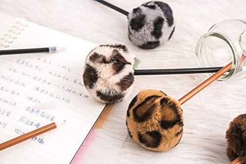 5 bolígrafos con pompón, diseño de leopardo, para niñas, mujeres, niños, esponjoso, para firmar, con pompón, loplón, para escuela, oficina, familia